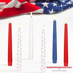 4th of July Candles, Flameless Taper Candles with Remote, 9.6" Red White and Blue Star Candles, Real Wax Flickering Independence Flameless Candles, Patriotic Candles, Battery Candles, Set of 3