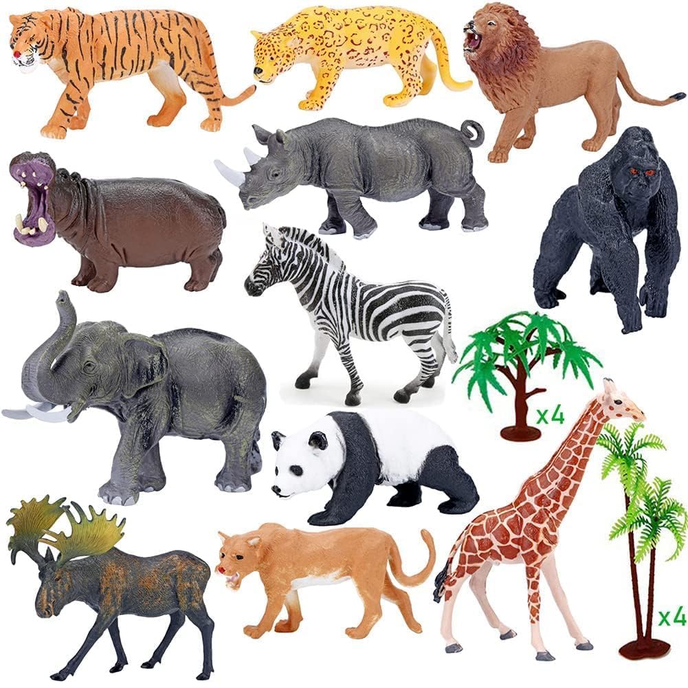 Safari Animals Figures with Activity Play Mat & Storage Box, Realistic Plastic Jumbo Playset, Jungle Wild Zoo Animals Toys for Kids Toddler 3-5, 22Pcs Birthday Gifts Christmas Stocking Stuffers
