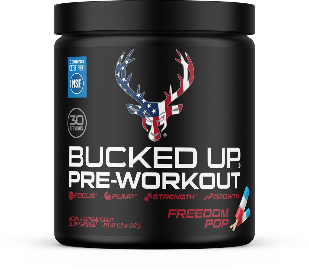 Bucked Up Pre Workout Freedom Pop | 200mg Caffeine with Citrulline Malate Beta Alanine AlphaSize and Taurine | Pre Workout Powder (30 Servings)