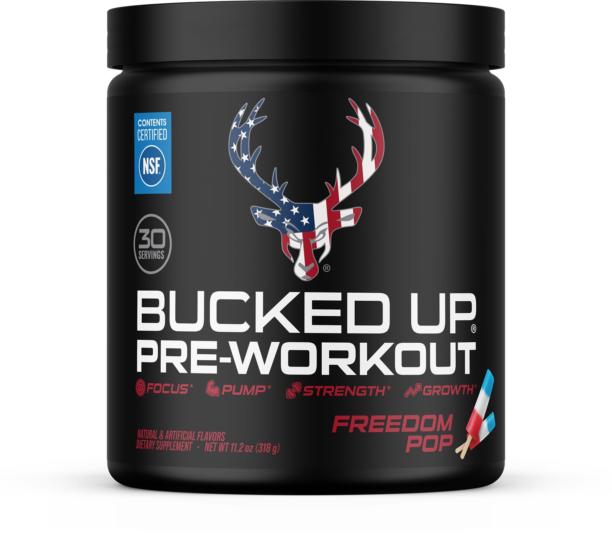 Bucked Up Pre Workout Freedom Pop | 200mg Caffeine with Citrulline Malate Beta Alanine AlphaSize and Taurine | Pre Workout Powder (30 Servings)