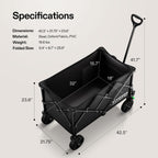 VIVOSUN Collapsible Folding Wagon, 350 lb Load-Bearing Outdoor Utility Cart with Silent Universal Wheels, Cup Holders &Side Pockets, Adjustable Handle, for Camping, Garden, Sports, Picnic, Shopping