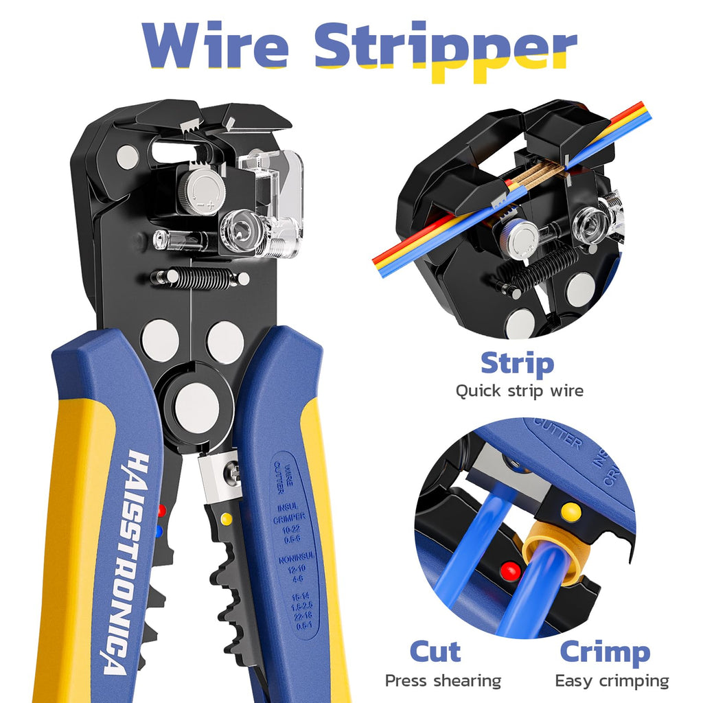 haisstronica Wire Stripper and Crimper Set, AWG 26-10 for Heat Shrink