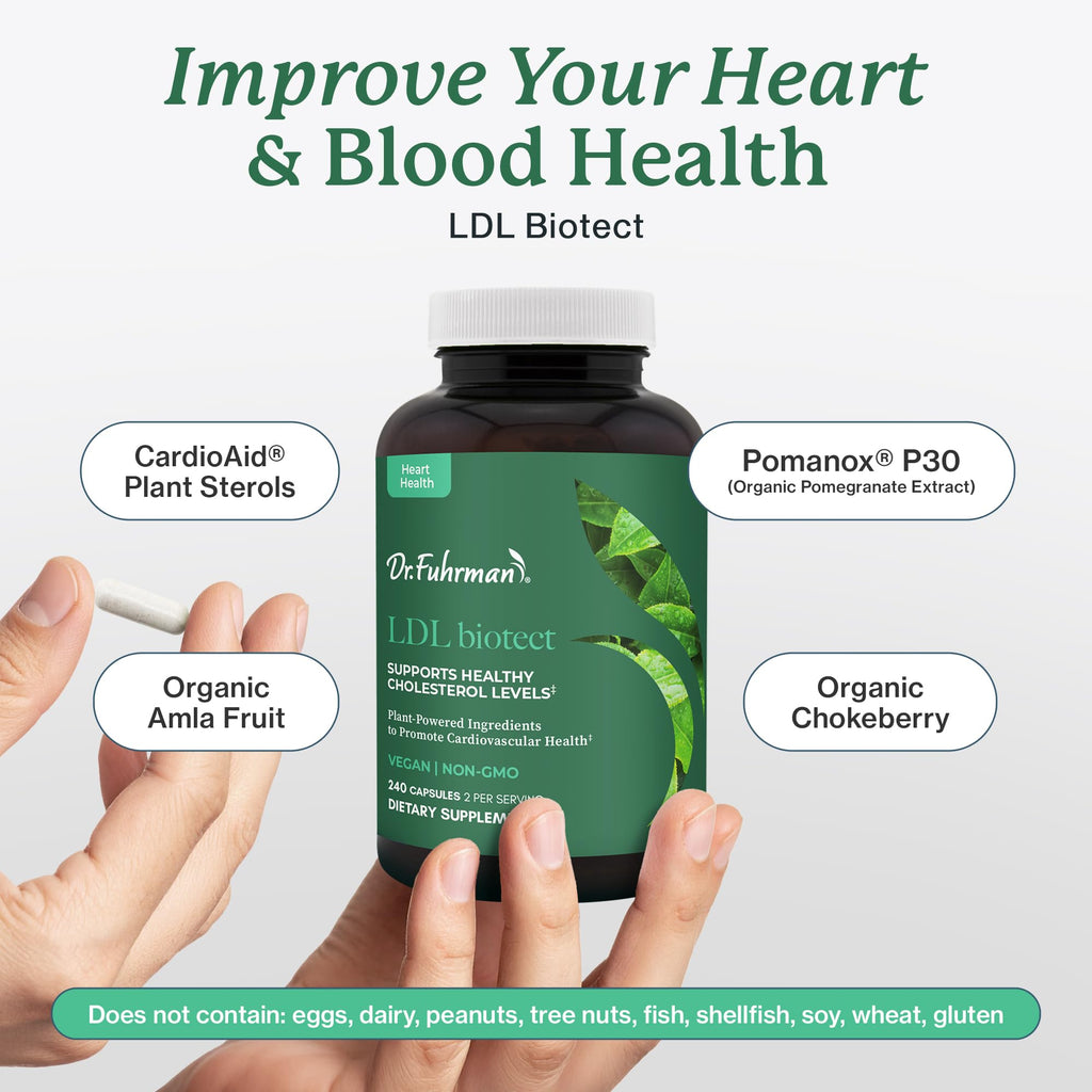 Dr. Fuhrman's LDL Biotect cholesterol lowering supplements | Wholefood & Organic Plant Sterol to help with High cholesterol | Organic pomegranate, amla & chokeberry extracts | 240 caps 60-day Supply