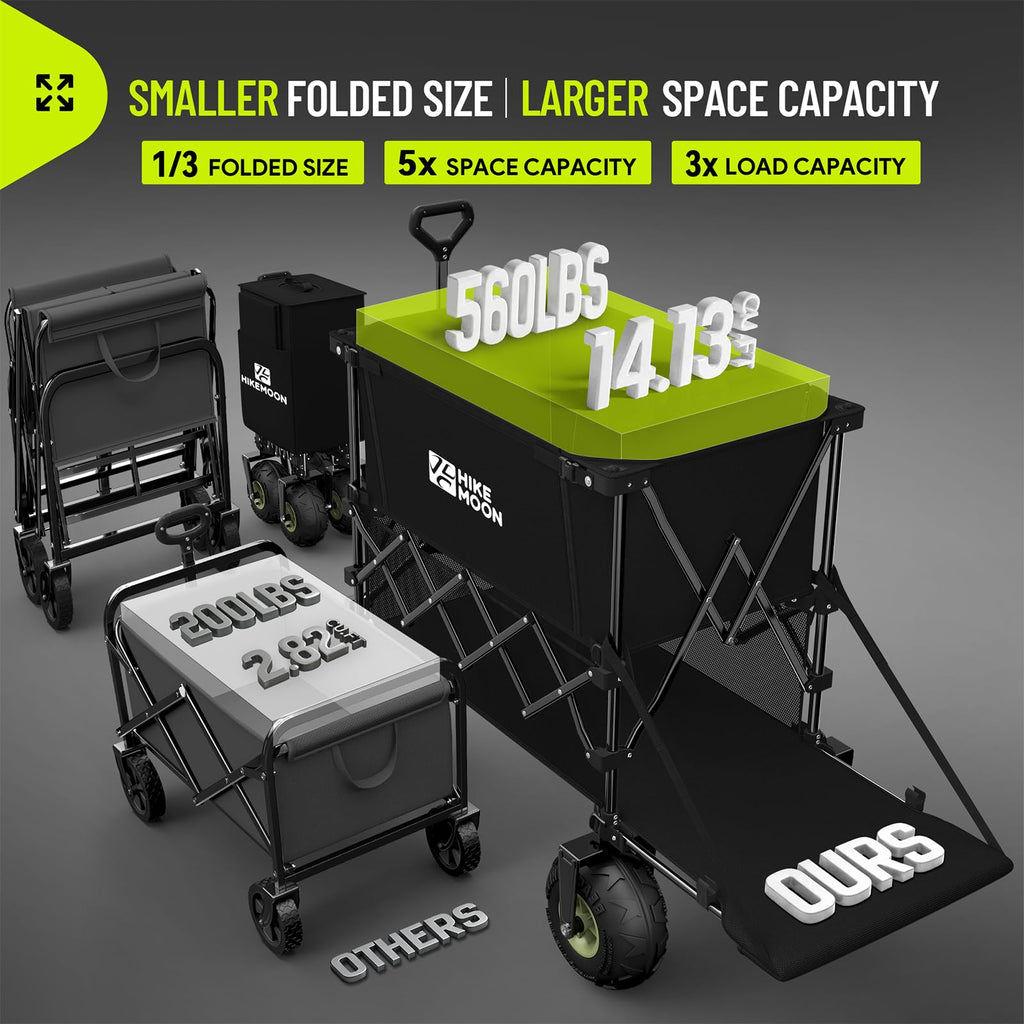 HIKEMOON Double Decker Collapsible Tailgate Wagon, Balloon Wheels, Black