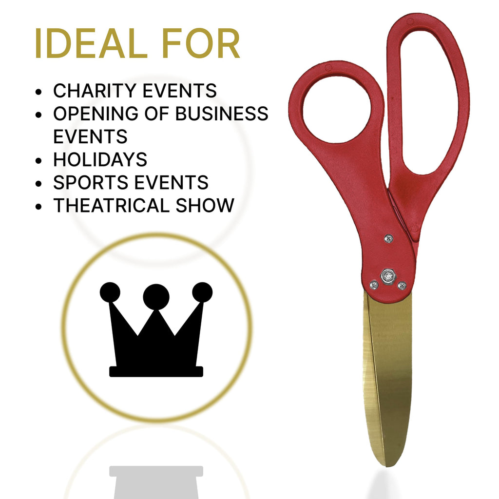Grand Opening Ribbon and Scissors – Red 20 Ribbon Cutting Scissors with Gold Blade and Golden Satin Ribbon for Special Events & Inaugurations