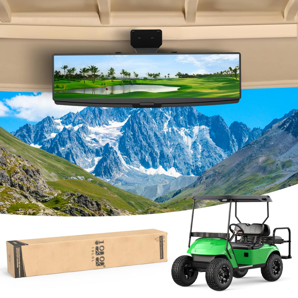 10L0L Golf Cart Mirror Rear View Extra Wide 180 Degree Panoramic for Yamaha EZGO Club Car and Others (With Light Bead)