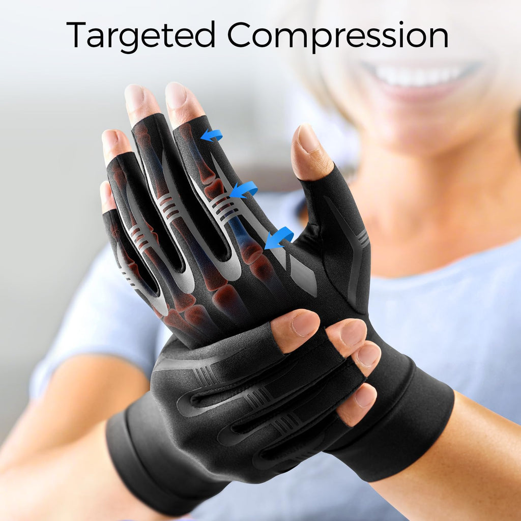 FREETOO All-Around Compression Arthritis Gloves for Women for Pain, Carpal Tunnel Relief Gloves for Men, Hand Compression Gloves for Crocheting,Gaming,Arthritis,Swelling.Black L