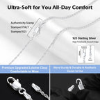 Jewlpire 925 Sterling Silver Chain Necklace for Women, 2mm Rope Chains Silver Chain for Women Sturdy Sterling Silver Necklace, Silver Chain 26 Inch