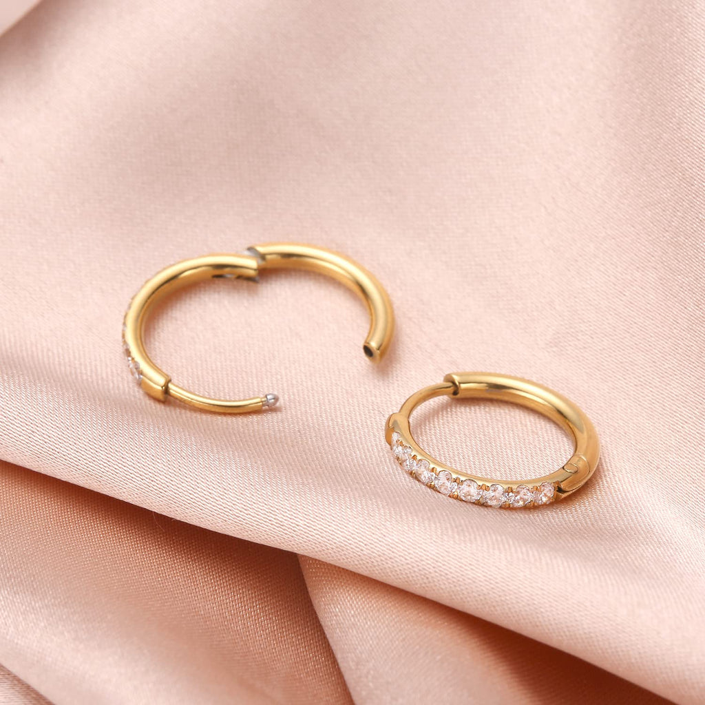 ENVYOU 316L Surgical Steel Huggie Hoop Earrings (Gold,18G 8/10/12mm)