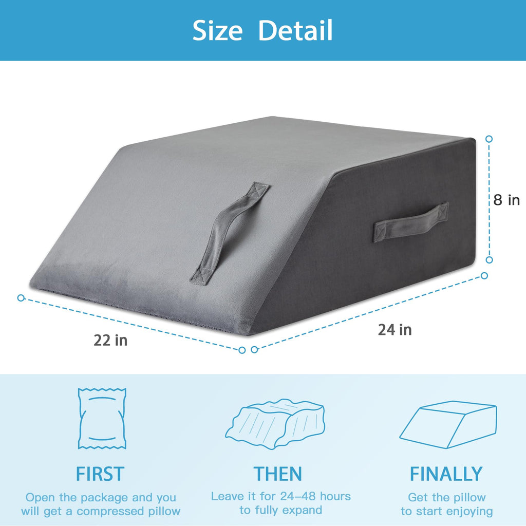 MEGCXIT Leg Pillow Elevation Blood Circulation, Leg Wedge for Elevation for Swelling, Leg Elevating Pillow for After Surgery, Memory Foam Foot Knee Pillow for Back Sleeping 24×22×8 Inch Short Plush