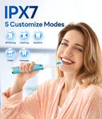 Bymore Electric Toothbrush for Adults,Travel Sonic Toothbrush with 8 Replacement Heads, Ultra Clean RechargeableToothbrush Portable One Charge for 330days 5 Modes 2mins Timer-Cyan Blue