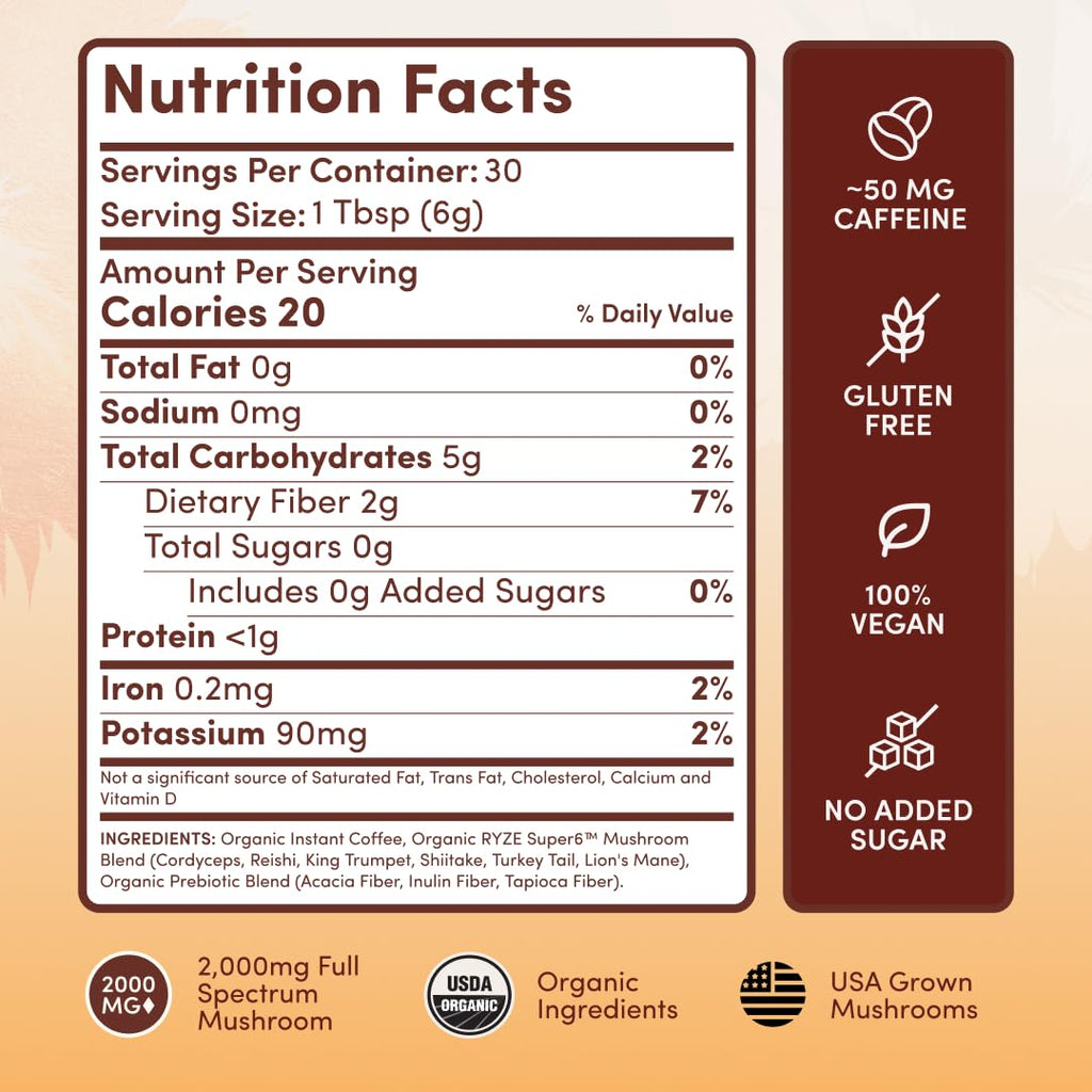 RYZE SUPERFOODS Mushroom Medium Roast Coffee Starter Kit, USDA Organic Instant Coffee with 6 Adaptogenic Mushrooms and for Energy, Focus, Digestion, Immunity with Lions Mane & Turkey Tail 60 Serving