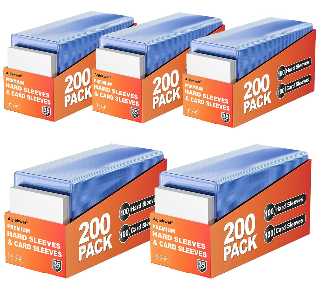 1000 Card Sleeves Hard Plastic, Arjiekwei 3"X4" Baseball Cards Protectors Plastic, Premium Card Holder for Trading Sports Baseball Football Game Cards (500 Hard Sleeve + 500 Soft Sleeve)