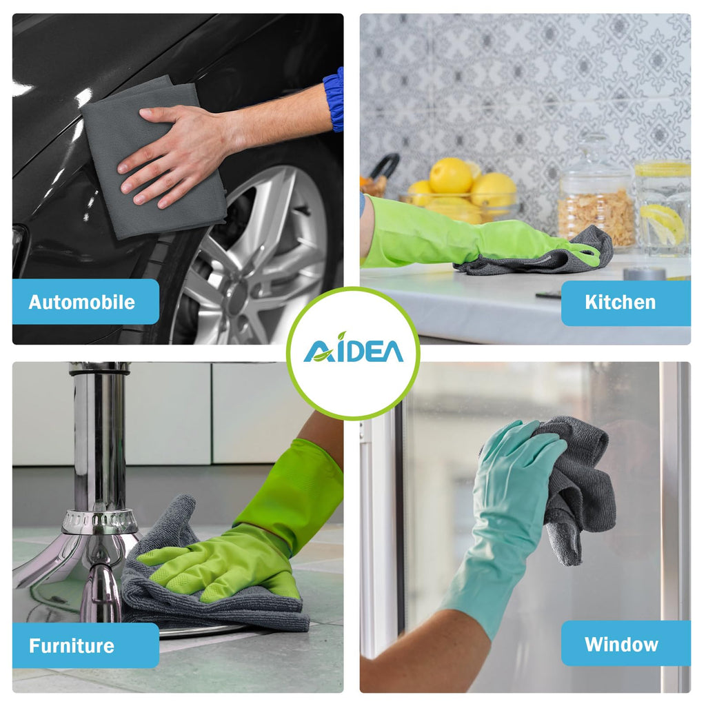 AIDEA Microfiber Cleaning Cloth Grey 50PK, Microfiber Towels for Cars, Premium Car Cloths, Dusting Cloth Lint Free Cleaning Rags for SUVs, House, Kitchen, Window, Workshops,11.5×11.5"