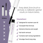 Rumi Cosmetiques VolumeCare+ Mascara For Mature Women - Extreme Length and Volume 2-in-1 Formula - No Clumps or Flaking, Long-Wearing, Hypoallergenic Mascara For Sensitive Eyes (Dark Brown)