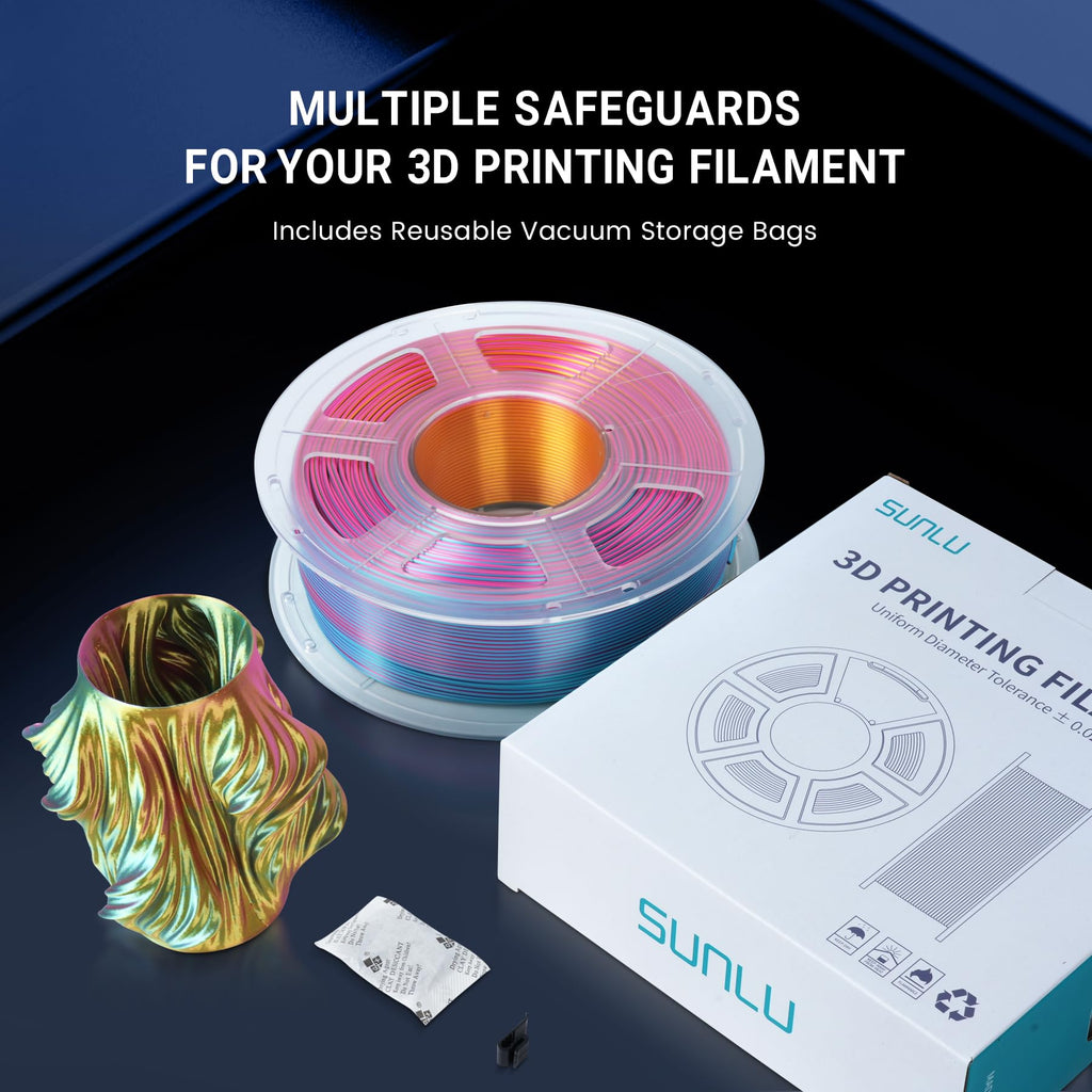 SUNLU Silk Triple Color Pla Filament, Silk PLA 3D Printer Filament 1.75mm, Shiny Silk Texture, Dimensional Accuracy +/- 0.02mm, 1KG Spool (2.2 lbs), PLA Silk Triple Color (Orange Blue Green)