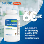 MAJOR Senna 8.6 mg Natural Vegetable Laxative Tablets - Made with Sennosides - 1000-Count (4-Pack)