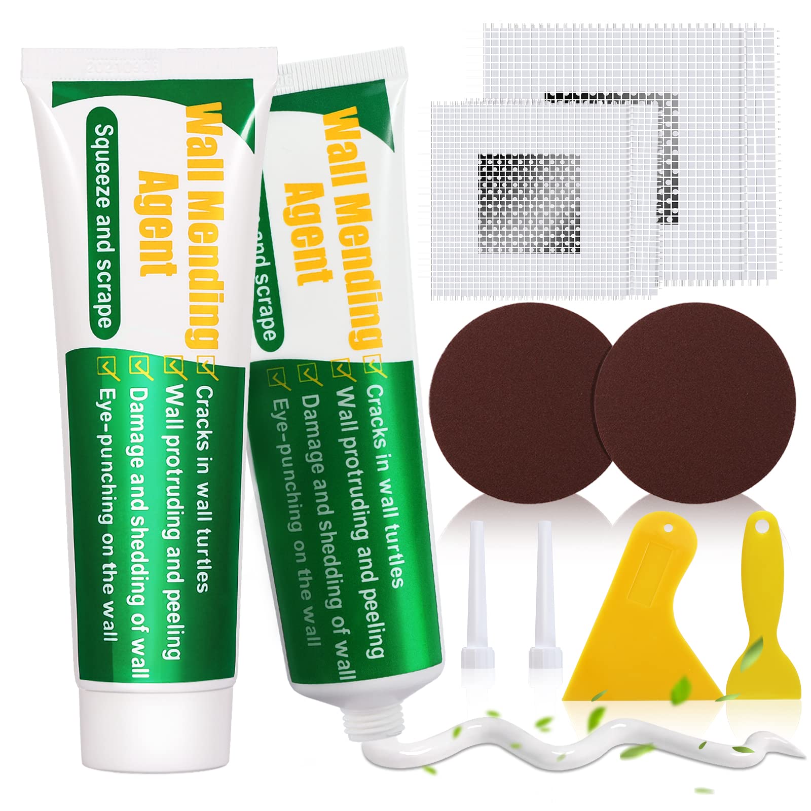 Drywall Repair Kit, 2 Pack Spackle Wall Repair Patch Kit with Scraper, Wall Mending Agent Large Hole Drywall Patch, Easy to Fill Holes in Home Wall and Quick Repair Crack, Plaster Wall Repair