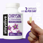 STAY ALIVE Chrysin Supplement 500mg & Passion Flower Extract Powder, 5,7-Dihydroxyflavone, Non-GMO and Gluten-Free Chrysin for Men and Women, 120 Capsules