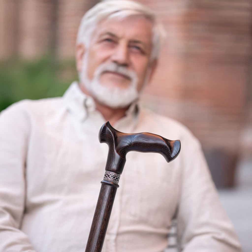 Asterom Walking Cane - Handmade, Ergonomic, Canes for Men - Wooden Walking Sticks for Seniors, Unique (Walnut, 36 Inches)