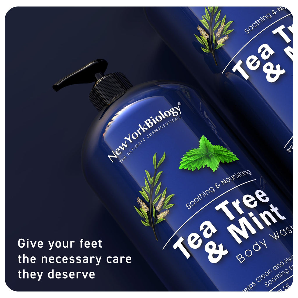 New York Biology Tea Tree Mint Body Wash for Men and Women - Moisturizing Body Wash Helps Soothe the Skin - Refreshing and Hydrating Cleanser for Body and Feet - 16.9 Fl Oz (Pack of 2)
