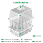 Bonviee Seed Starter Trays with 12-LED Grow Lights, Clear, 5 Pack