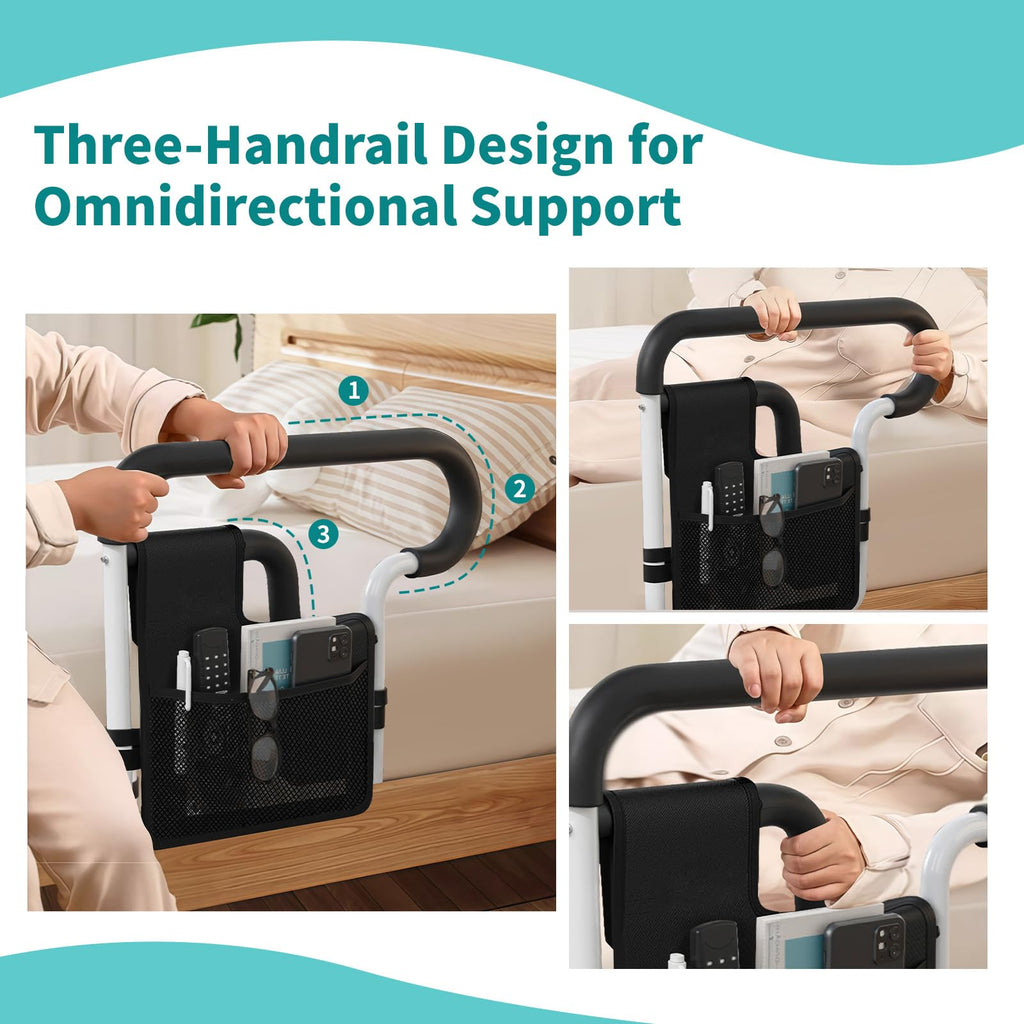 Bed Rails for Elderly Adults Safety, Height and Length Adjustable Bed Assist Rail for Senior, Bedrail with 2 Bag & Strap, Help Get in & Out of Bed, Fit Most Bed, Supports 300 lbs, Tool-Free