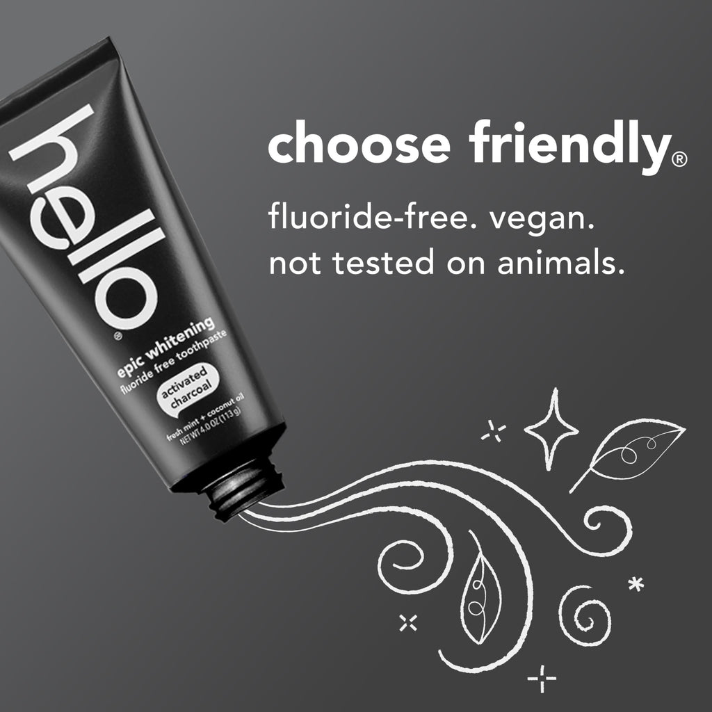 hello Epic Whitening Charcoal Fluoride Free Toothpaste, Activated Charcoal Toothpaste with Coconut Oil, Whitens Teeth Naturally, SLS Free, Fresh Mint, 4.0 Oz Tube