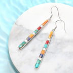 Phyonio Turquoise Earrings for Women 925 Sterling Silver Multicolor Gemstones Dangle Earrings Bohemian Style Statement Bar Earrings Dangle Earrings for Women Summer Earrings Valentines Gifts