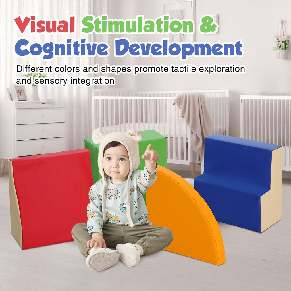 TODIBY 4-Piece Soft PU Leather Toddlers Climbing Toys, Foam Climbing Blocks for Toddlers, Baby Play Set Foam Climb Structures for Toddler 3+, Indoor Crawl Activity Play Gym