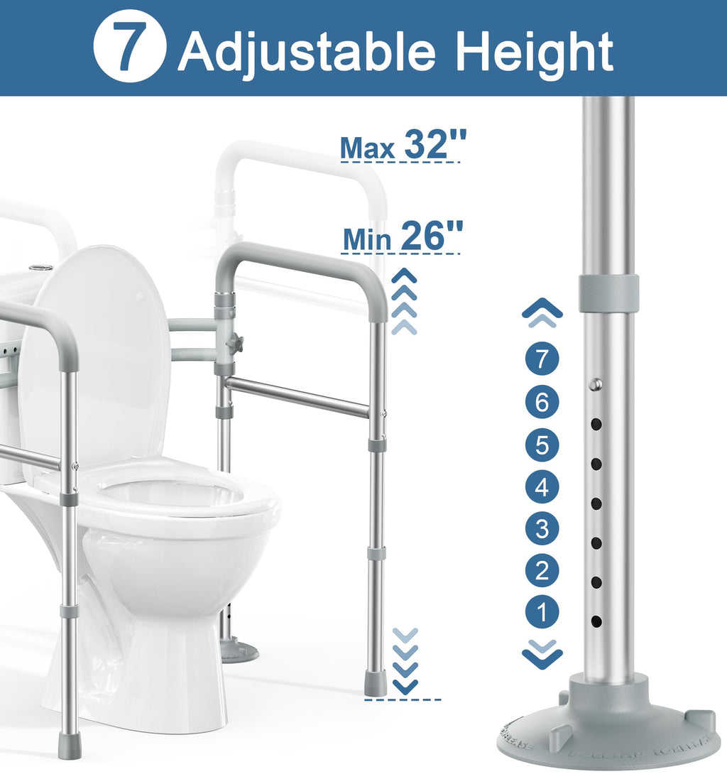 HOMLAND Toilet Safety Rails for Seniors, Adjustable Height & Width 350lb Toilet Handles for Elderly and Disabled, Foldable Toilet Safety Frame, Fit Any Toilet