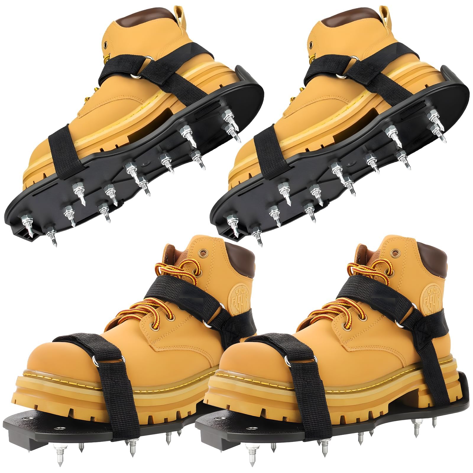 FIETODK Epoxy Floor Spiked Shoes Fully Assembled Gunite Spiked Shoes with 3/4" Short Spikes with Adjustable Straps for Garage Floor Epoxy, Overlays, Cover Installation, 2 Pairs (Black)