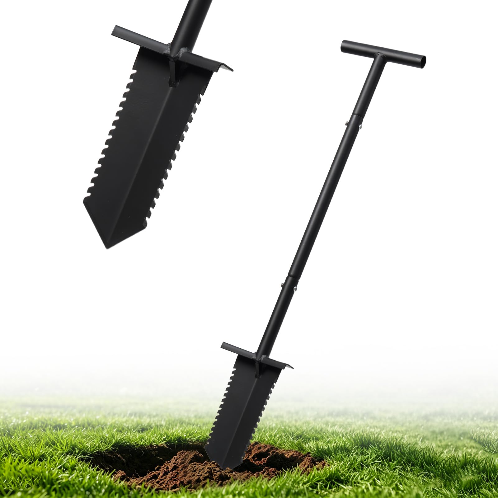 Metal Detecting Shovel, 39" Root Slayer Shovel with Serrated Blade, Lightweight and Durable Garden Spade Shovel, Metal Detector Shovel, Drain Spade for Cutting Root, Digging, Trenching, Transplanting