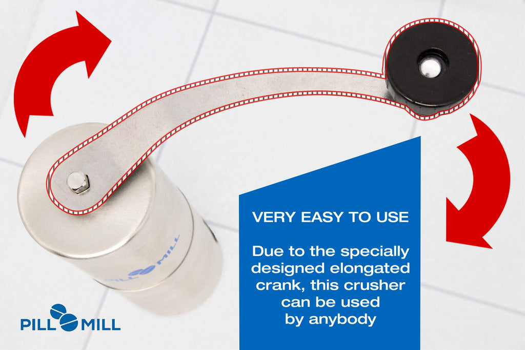 Pill Mill Pill Crusher - Crushes Multiple Tablets to a Fine Powder - Metal Medicine Grinder - Tablet Pulverizer Perfect for Travel - Great for Feeding Tube use, Pets or easier Medicine intake for Kids