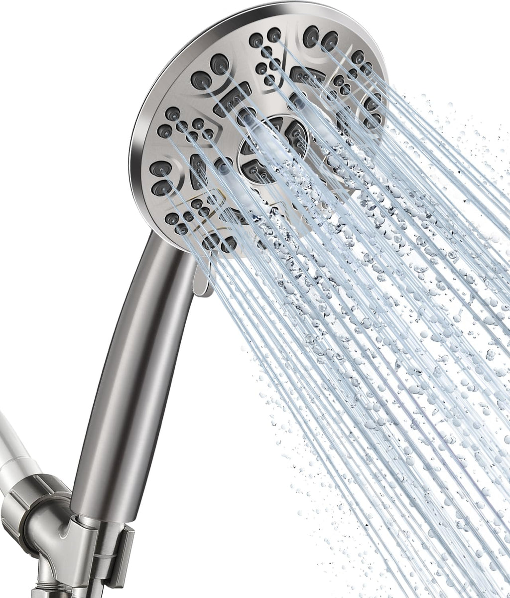 Cobbe 8-Setting Handheld Shower Head Bathroom Showerhead Set - Detachable Shower Heads with 5ft Stainless Steel Hose and Brass Swivel Bracket (Brushed Nickel)