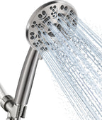 Cobbe 8-Setting Handheld Shower Head Bathroom Showerhead Set - Detachable Shower Heads with 5ft Stainless Steel Hose and Brass Swivel Bracket (Brushed Nickel)