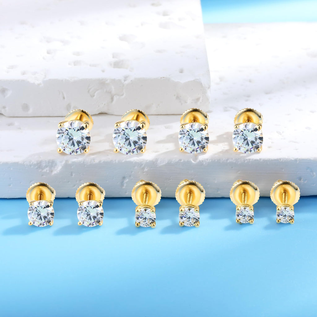 MDFUN Screw Back Stud Earrings for Women Men, 5 Pairs 3-7MM