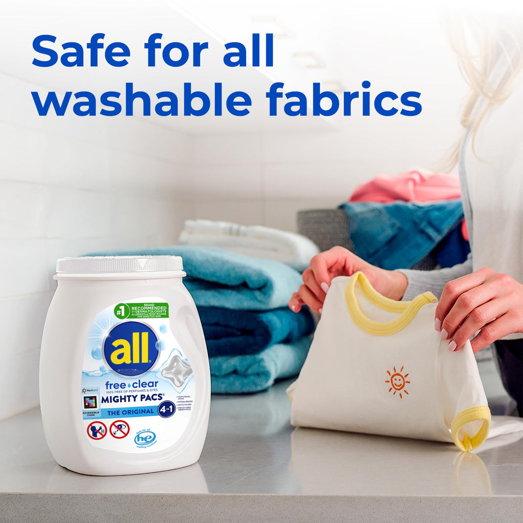 all Unit Dose Laundry Detergent, Mighty Pacs, Free Clear, 80 Count