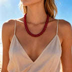 Zhuozatrfa Chunky Beaded Choker Necklace Handmade Wine Red Resin Beads Necklace Unique Statement Chunky Necklaces Trendy Jewelry