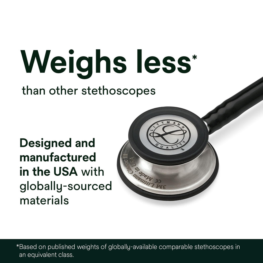 3M Littmann Classic III Monitoring Stethoscope, 5811, More Than 2X as Loud, Weighs Less, Stainless Steel Smoke-Finish Chestpiece, 27" Black Tube, Smoke Stem, and Headset