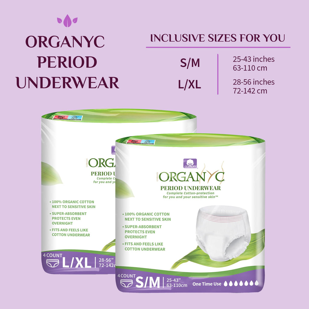 Organyc Certified Organic Cotton Disposable Period Underwear for Sensitive Skin 12 Hours Complete Protection Size L/XL 4 Count