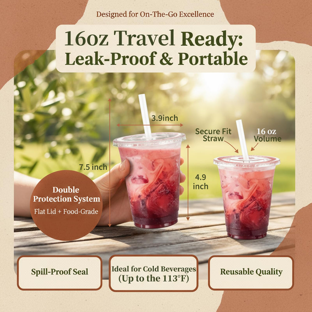 Voatree Disposable Clear Plastic Cups with Lids and Straws,110 Pack,16 oz