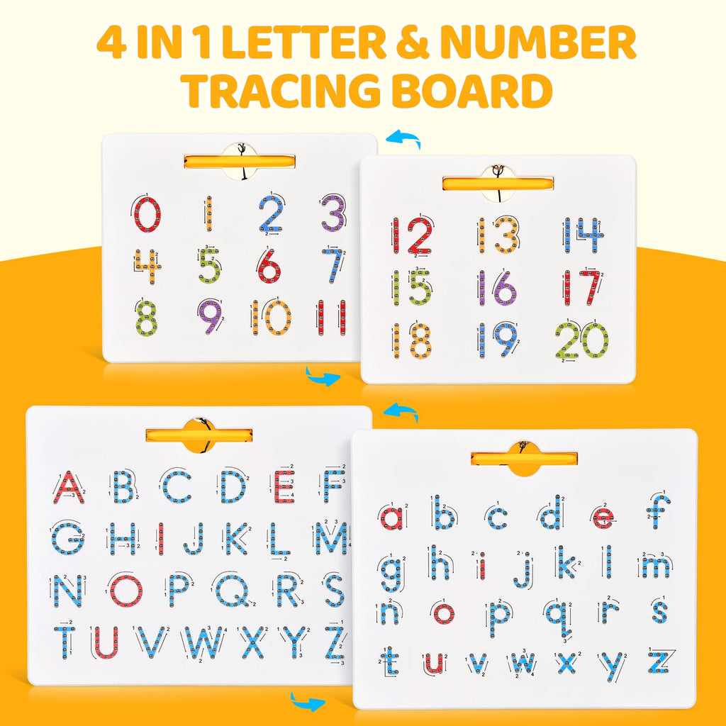 GAMENOTE Double Sided Magnetic Letter & Number Board Set - Alphabet & Numbers Tracing Board for Toddlers, ABC Uppercase & Lowercase Practicing, Math Learning, Educational Toys for Kids