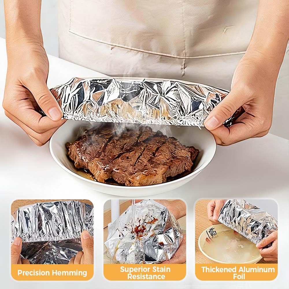 Reusable Aluminum Foil Food Covers, 2026 New Thickened Heat-Resistant Material with Continuous Warmth, Fresh Keeping Food Cover for Home Kitchen Meals Vegetables Fruits Leftovers (B-100Pcs)
