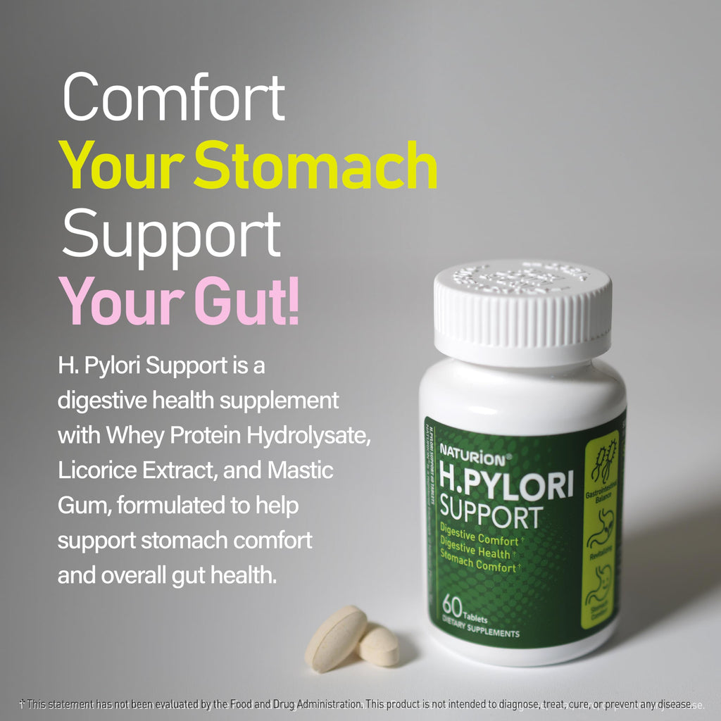 NATURION H. Pylori Support - Digestive Health Supplement with G-FOS Blend, Whey Protein, Licorice, Mastic Gum, Vitamin U, and Vitamin B2 - Stomach Comfort & Gut Balance - 60 Tablets, 30 Day Supply