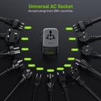 Epicka Pulse Duo 65W Universal Travel Adapter, International Power Adapter with PD & QC 3.0 Fast Charging for 2 Devices Simultaneously, European Travel Plug Adapter, Travel Essentials (Black)