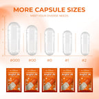 Angtai JN Empty Gelatin Capsules Size 000 Pill Gel Caps Pure Bovine Clear (500 Count) Gluten Free, Non-GMO, Halal Certified Filling Kit with 2 Spoons for DIY Your Own Supplements