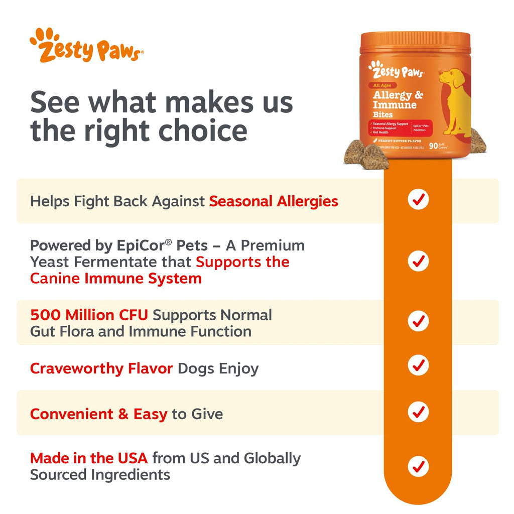 Zesty Paws Dog Allergy Chews - Dog Allergy Relief, Peanut Butter, 90 Ct