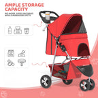 Magshion 3-Wheel Pet Stroller, Foldable Travel Jogger for Small & Medium Dogs & Cats (Up to 33lbs), Lightweight Carrier with Breathable Mesh Cover, Cup Holder & Storage Basket, Red