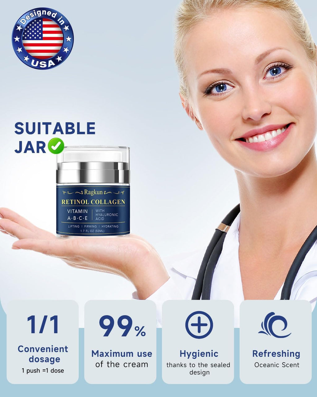 Ragkun Retinol Cream for Face, Collagen Neck Creams for Tightening and Firming, Anti Aging Day & Night Facial Moisturizer for Women & Men, Instant Face Lift Wrinkle Cream 2-Pack